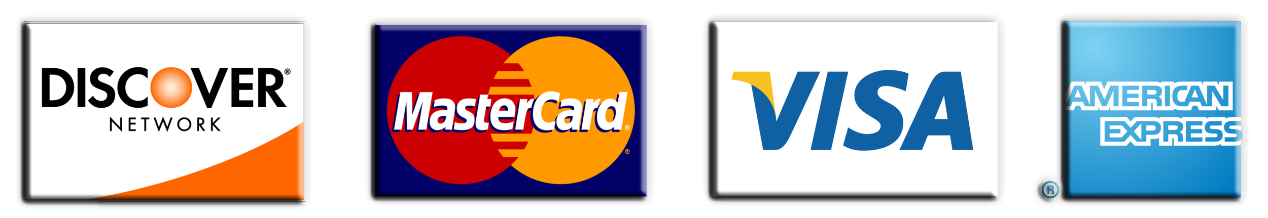 We accept Visa, MasterCard, American Express, Discover